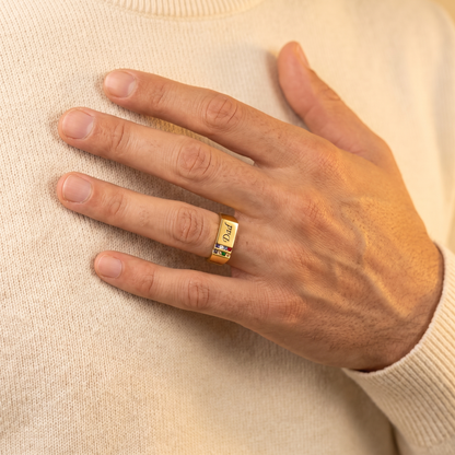 Custom Name Engraving Ring for Men with Birthstones