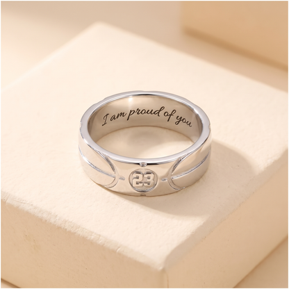 Basketball Signet Silver Ring with Custom Number and Text