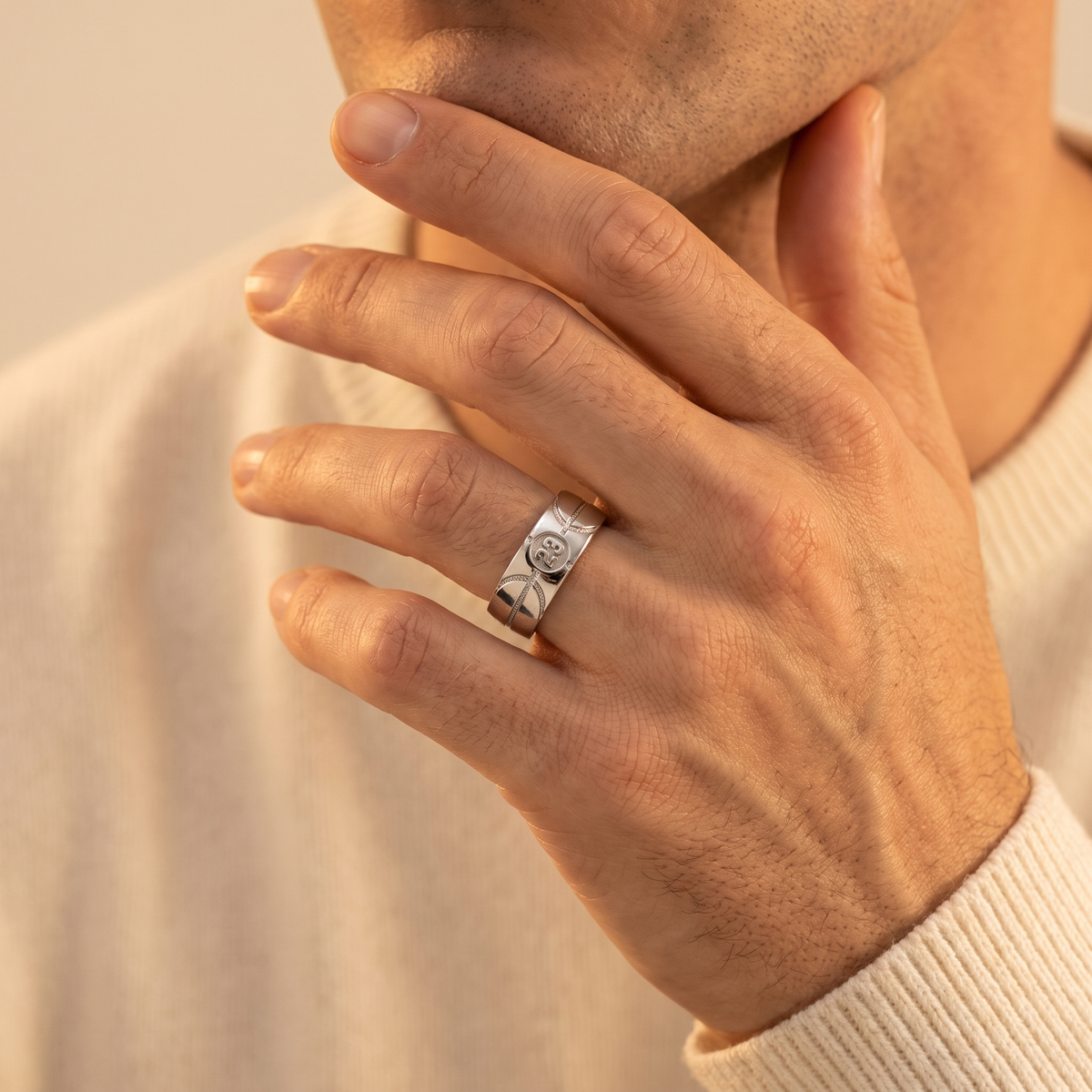 Basketball Signet Silver Ring with Custom Number and Text