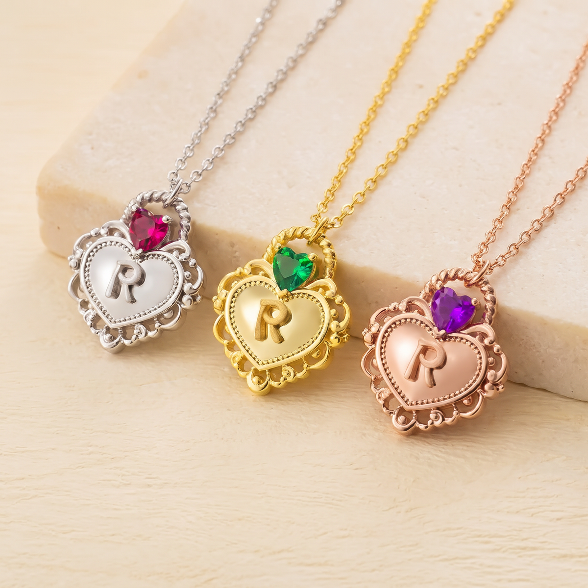 Personalized Birthstone Heart Padlock Necklace
