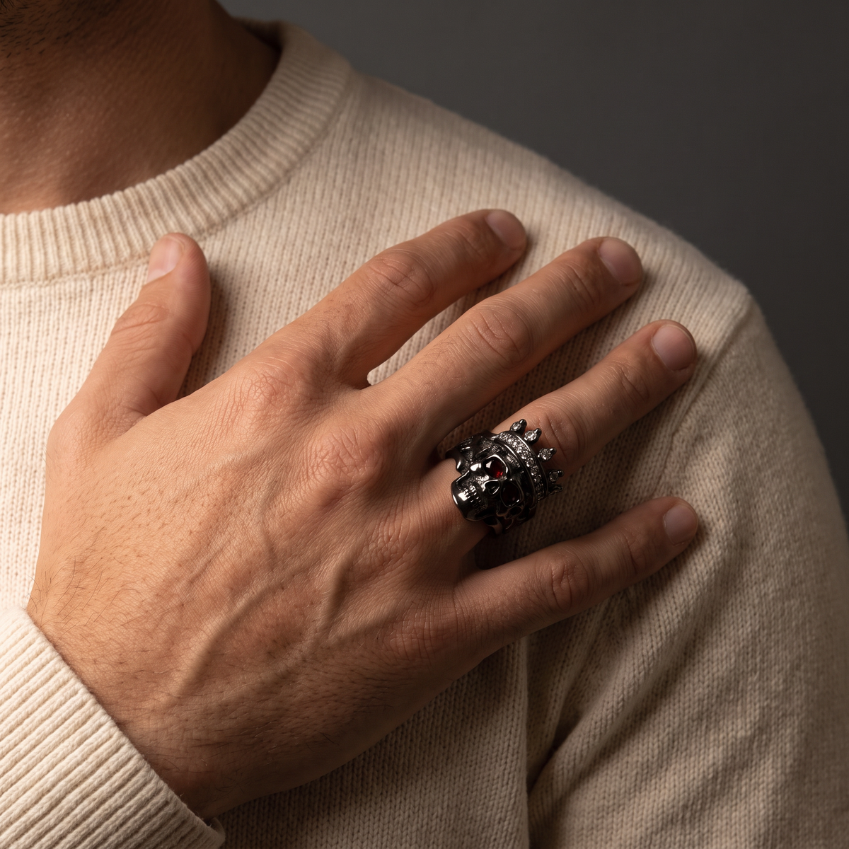 Personalized Skeleton King Ring with Birthstone
