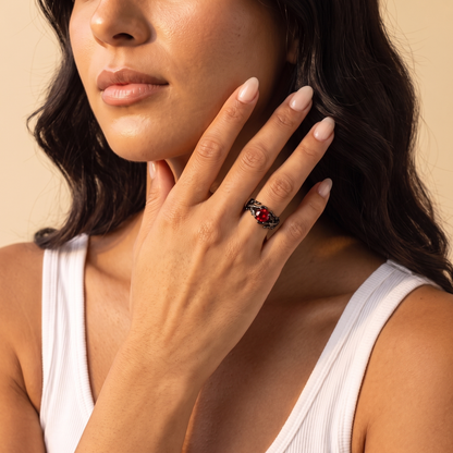 Branch Design Black Plated Birthstone Ring