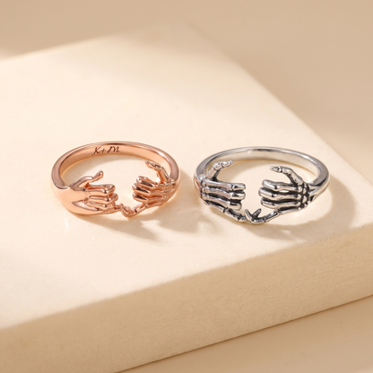 Pinky Promise Skeleton Hands Ring with Custom Engraved