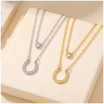 Horseshoe with Cubic Zirconia Layered Necklace