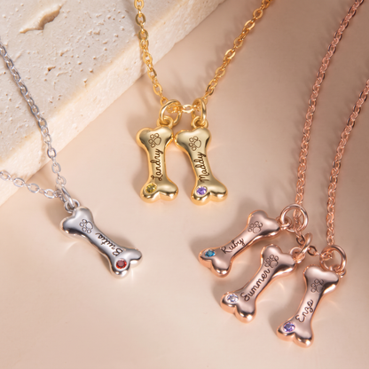 Custom Name + Birthstone Dog Bone Necklace