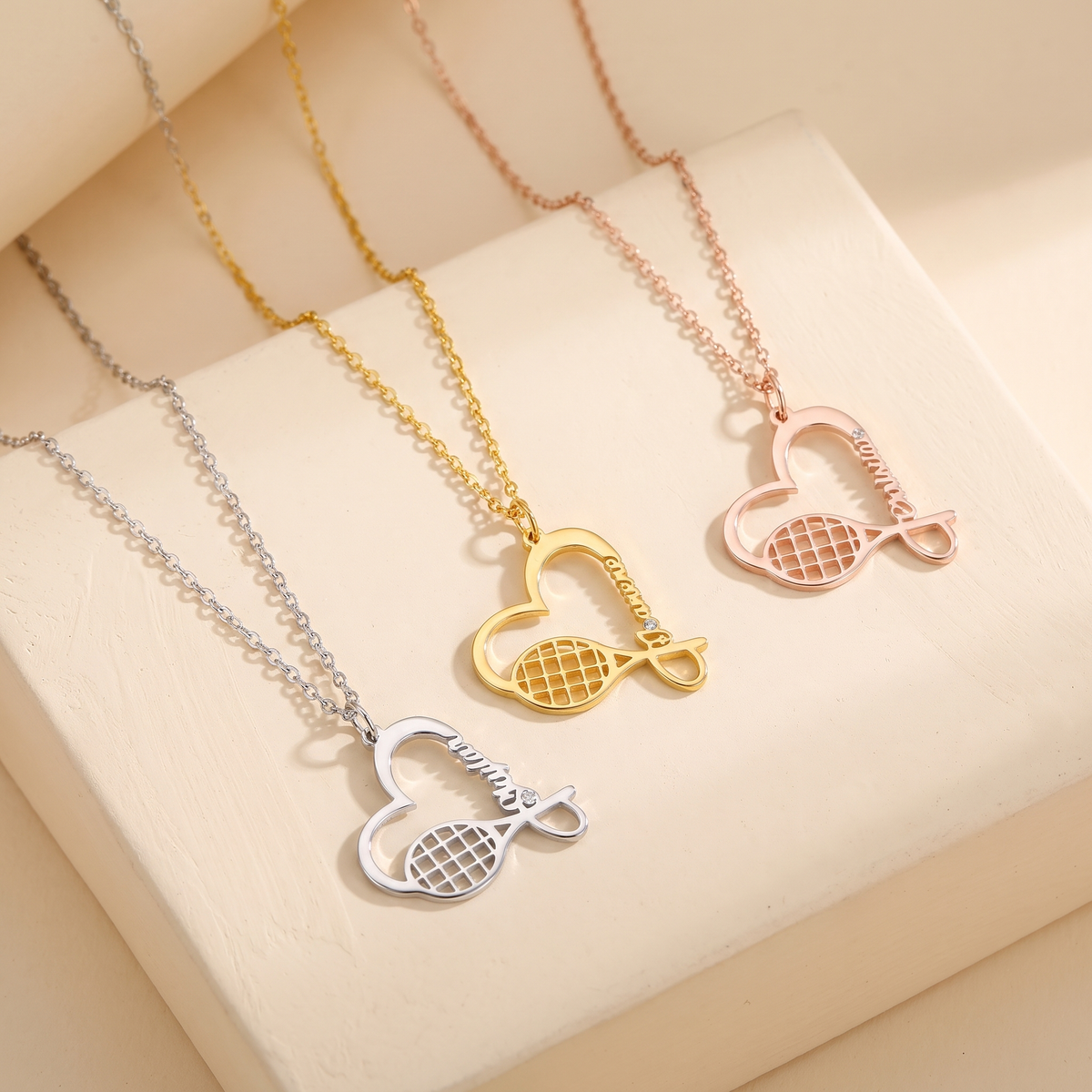 Personalized Name Tennis Racket Heart Necklace
