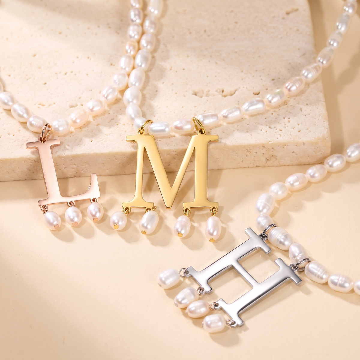 Pearl Necklace with Custom Initial Charm