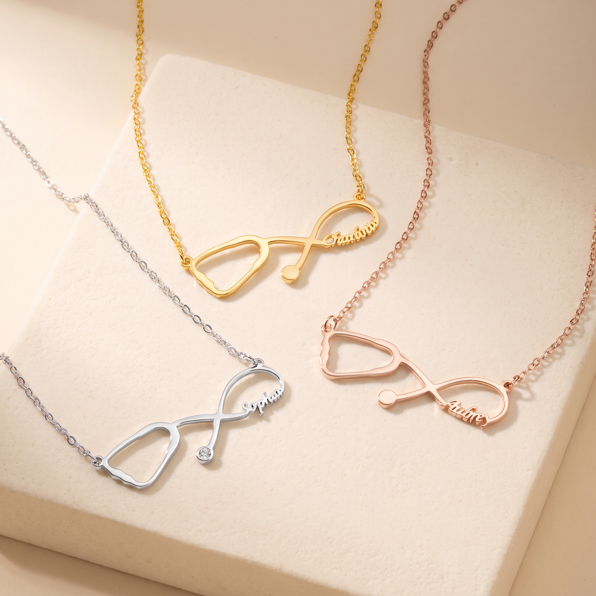 Custom Stethoscope Infinity Name Necklace