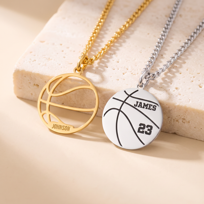 Custom Engraved Name & Number Basketball Ball Necklace