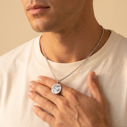 Custom Engraved Name & Number Basketball Ball Necklace