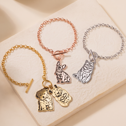 Custom Pet Portrait Bracelet with Custom Engraving