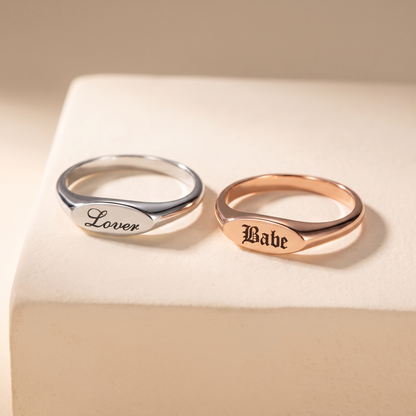Custom Name Dainty Oval Signet Ring