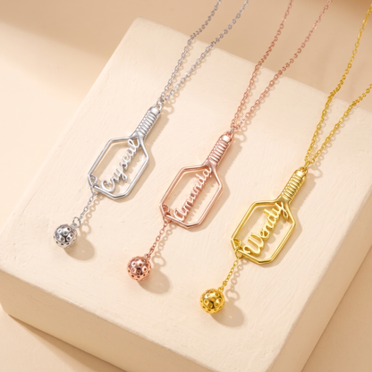 Personalized Name Pickleball Paddle & Ball Necklace