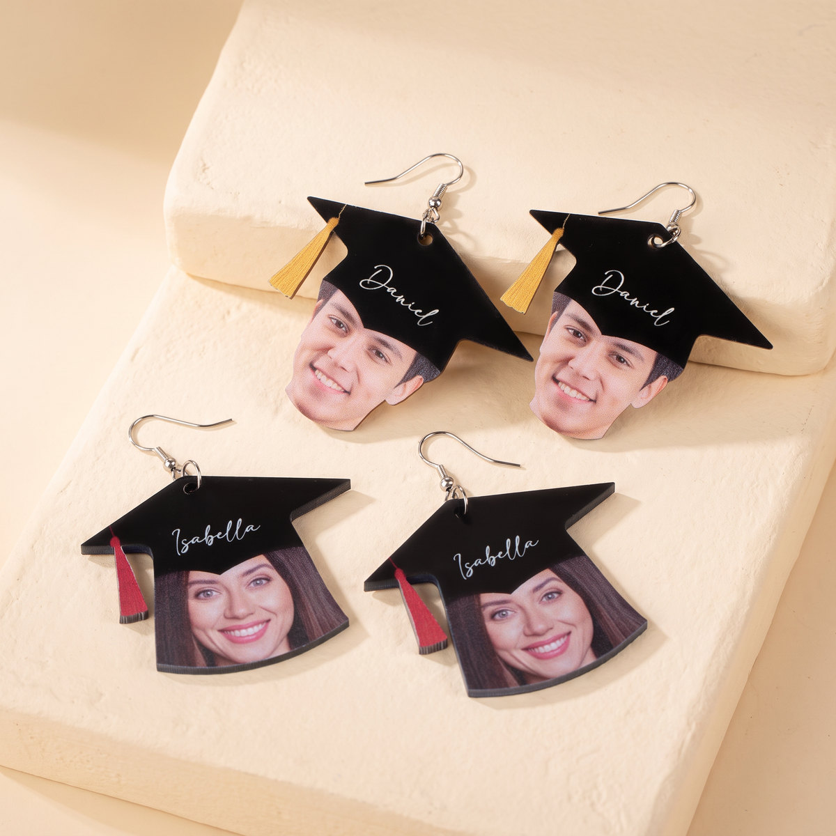 Personalized Acryllic Face + Name Graduation Earrings