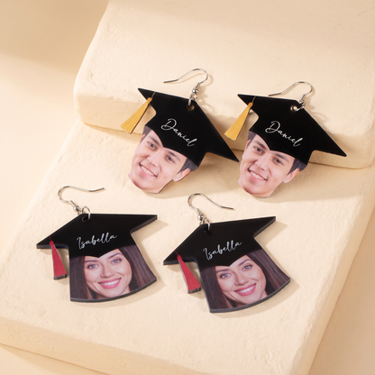Personalized Acryllic Face + Name Graduation Earrings