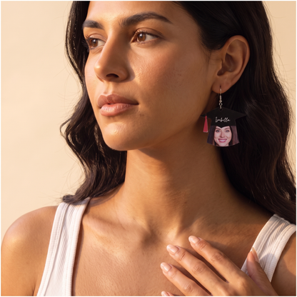 Personalized Acryllic Face + Name Graduation Earrings