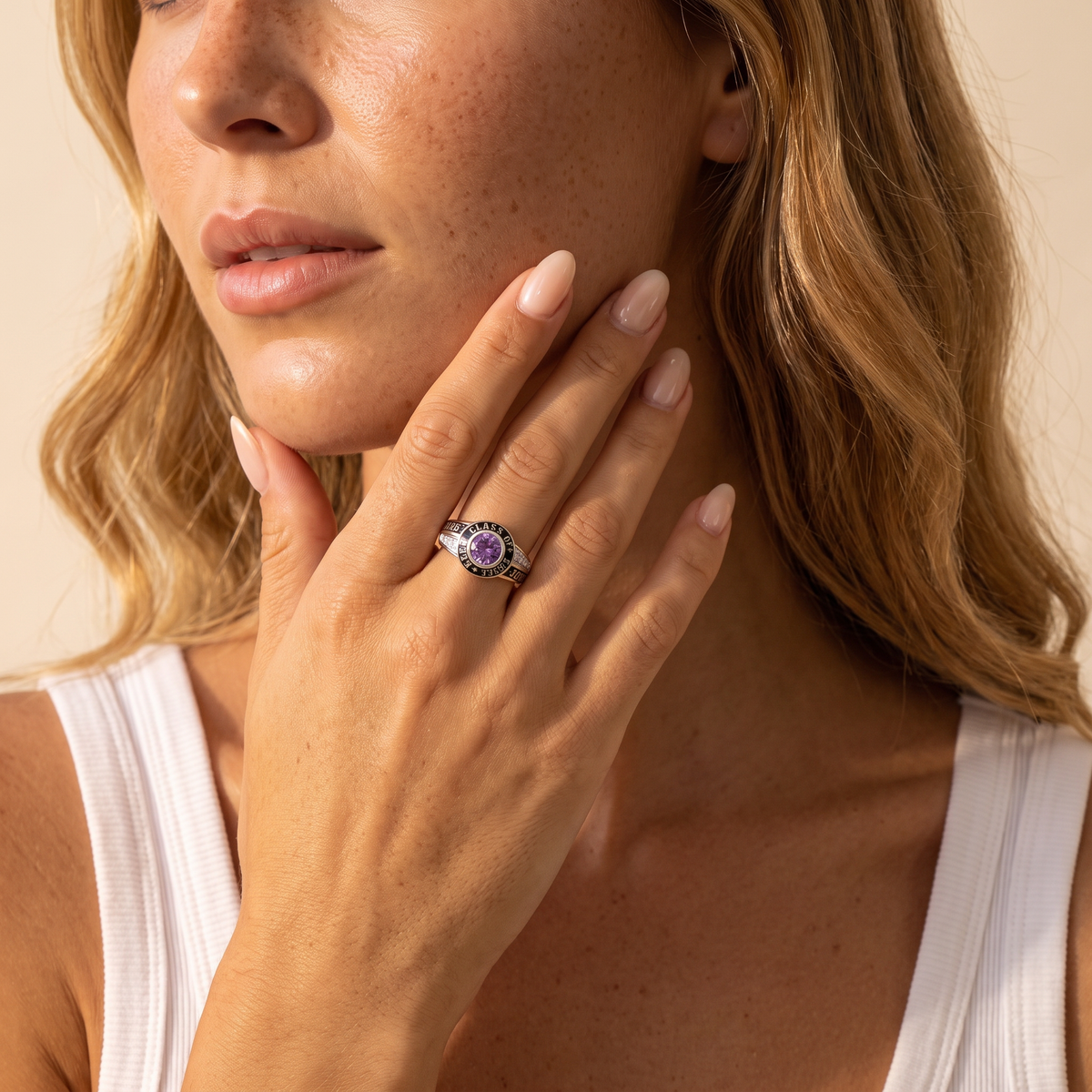 Custom Engraved Class Ring with Birthstone
