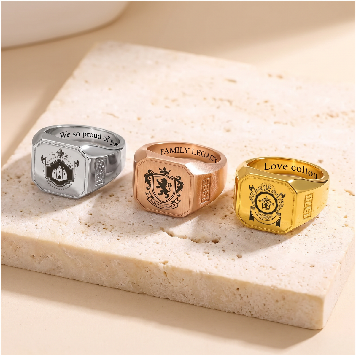 Square Champion Ring with Custom Logo