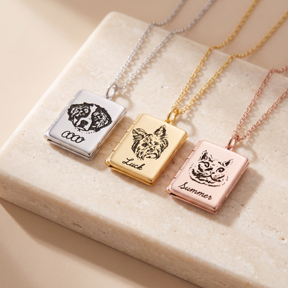 Personalized Pet Portrait Book Locket Necklace