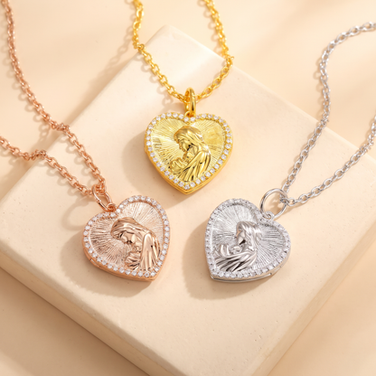 Personalized 3D Embossed Maternal Love Heart Necklace