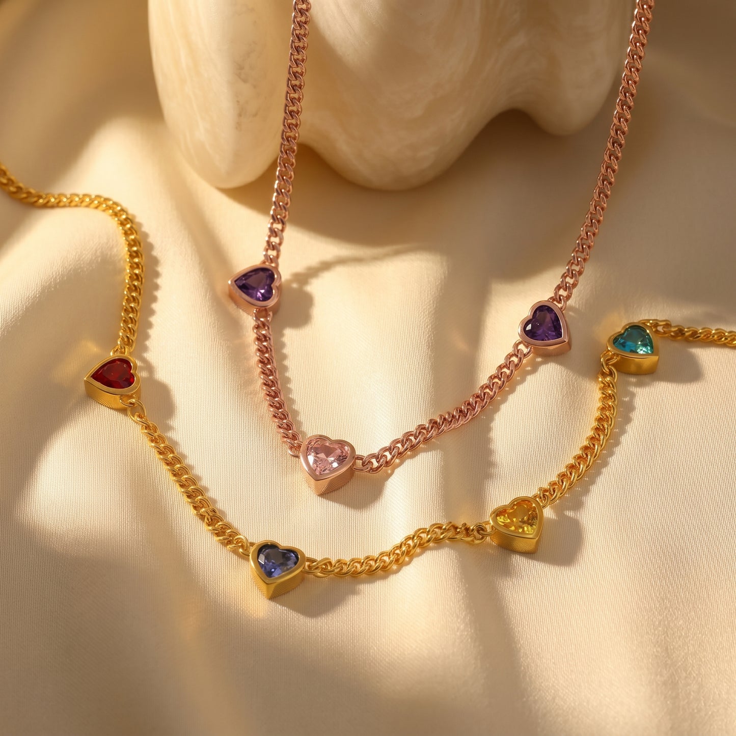 Personalized Heart Shaped Birthstones Necklace
