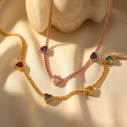 Personalized Heart Shaped Birthstones Necklace