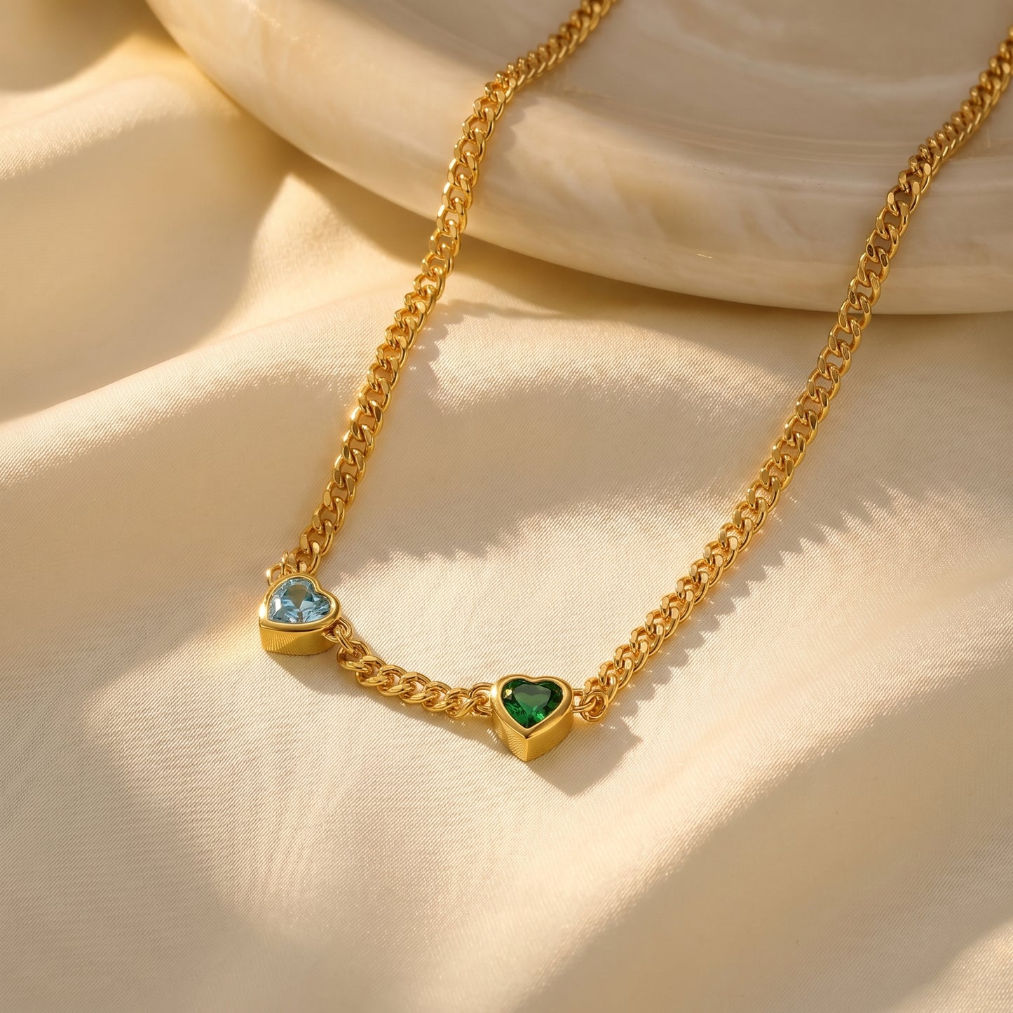 Personalized Heart Shaped Birthstones Necklace