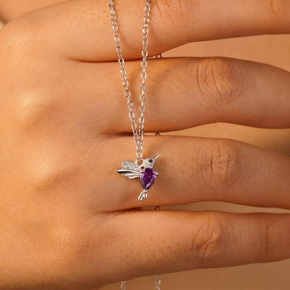 Personalized Hummingbirds Birthstones Necklace