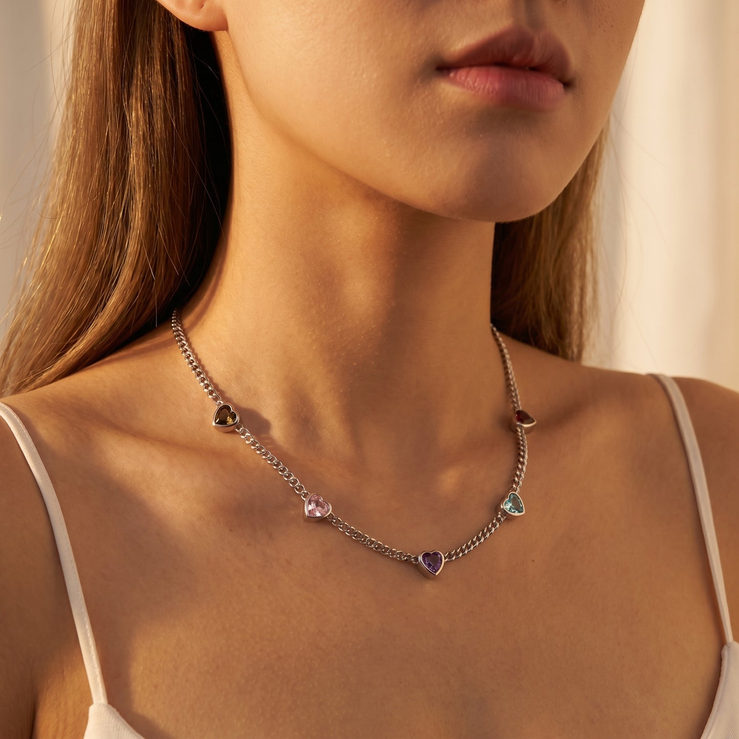 Personalized Heart Shaped Birthstones Necklace