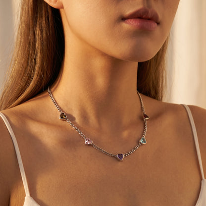 Personalized Heart Shaped Birthstones Necklace