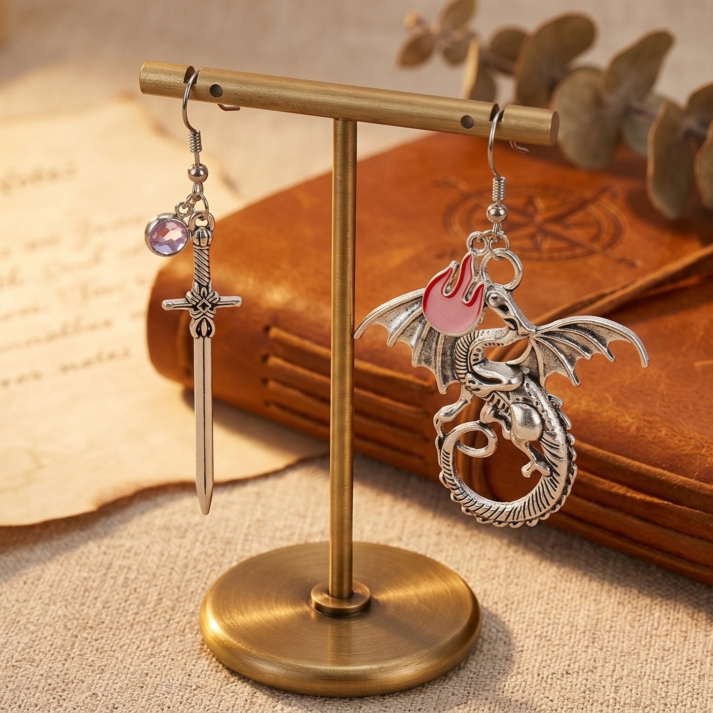 Personalized Birthstone Dragon Sword Earrings