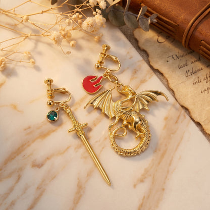 Personalized Birthstone Dragon Sword Earrings