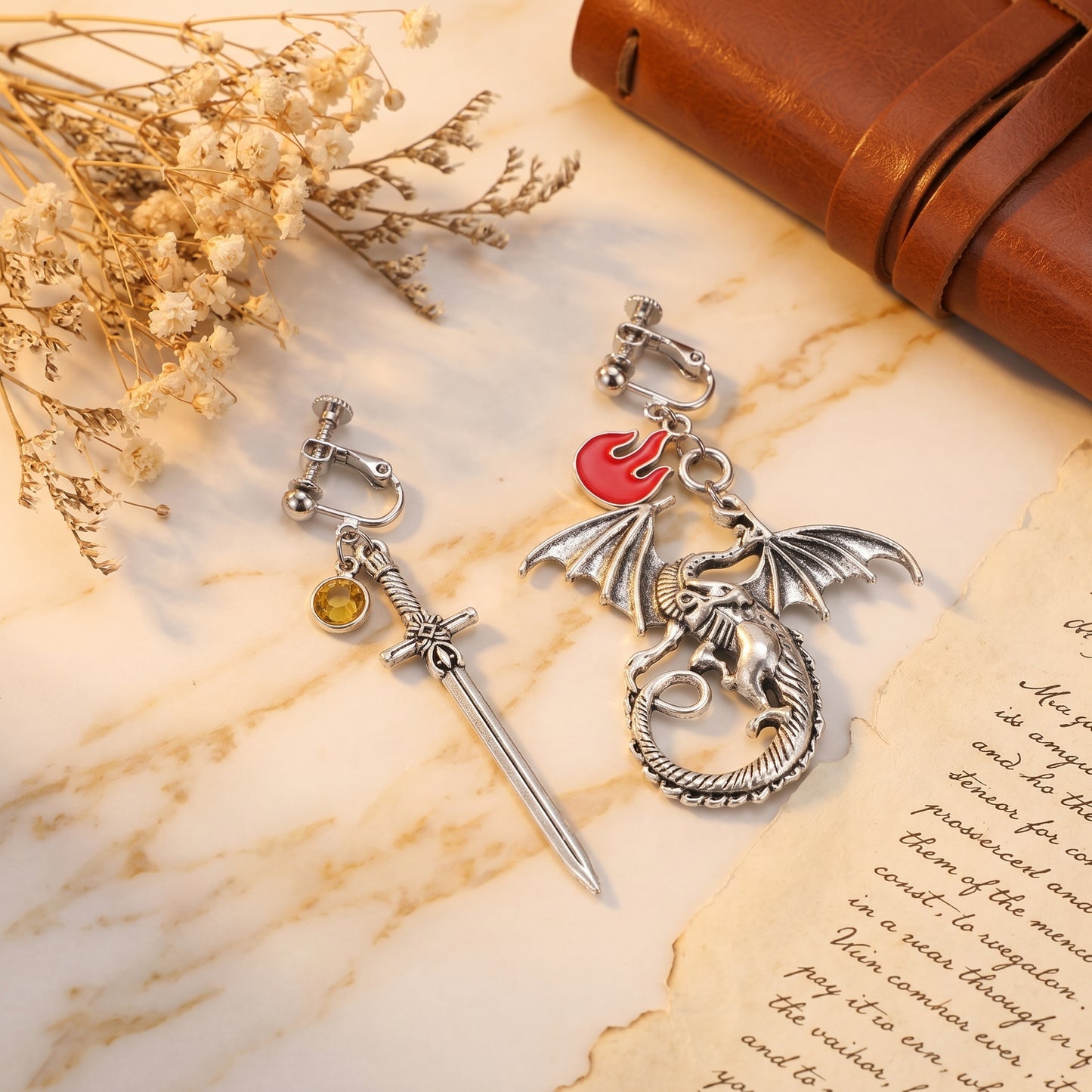 Personalized Birthstone Dragon Sword Earrings