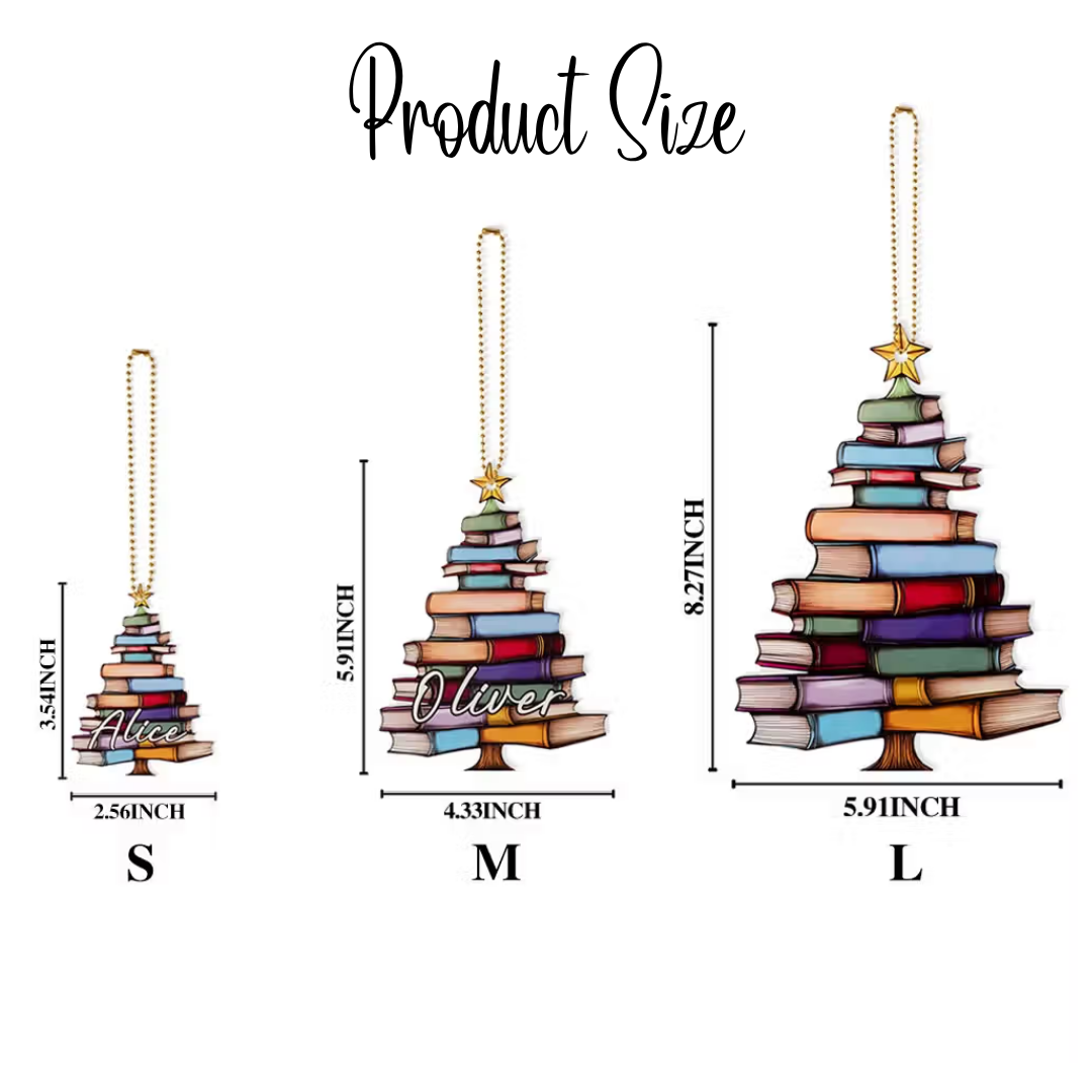 Individuell gestalteter Bücherbaumschmuck mit Namen, personalisierte Acryl-Weihnachtsdekoration für Bücherregale, Geschenk für Bücherliebhaber, Bibliothekare und Leseratten