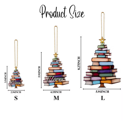 Individuell gestalteter Bücherbaumschmuck mit Namen, personalisierte Acryl-Weihnachtsdekoration für Bücherregale, Geschenk für Bücherliebhaber, Bibliothekare und Leseratten