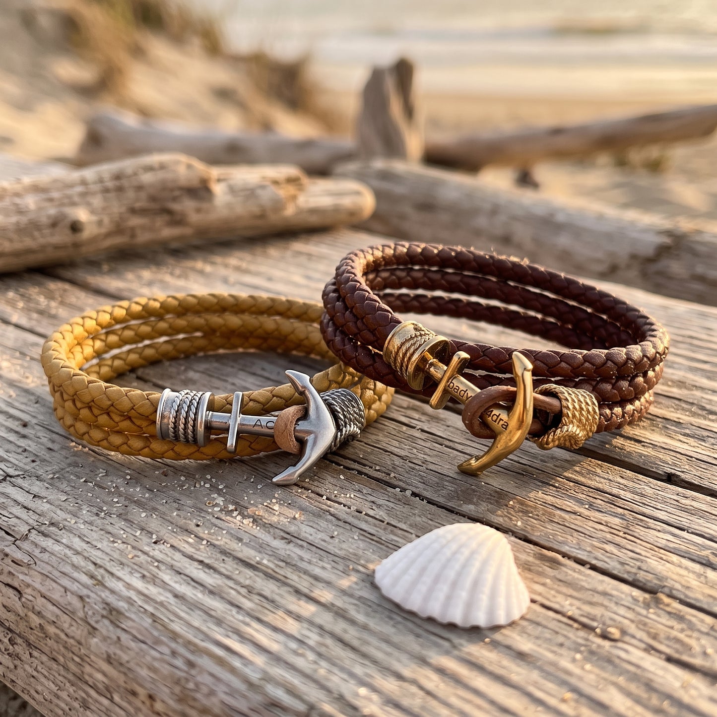 Custom Name Braided Leather Anchor Leather Bracelet for Men