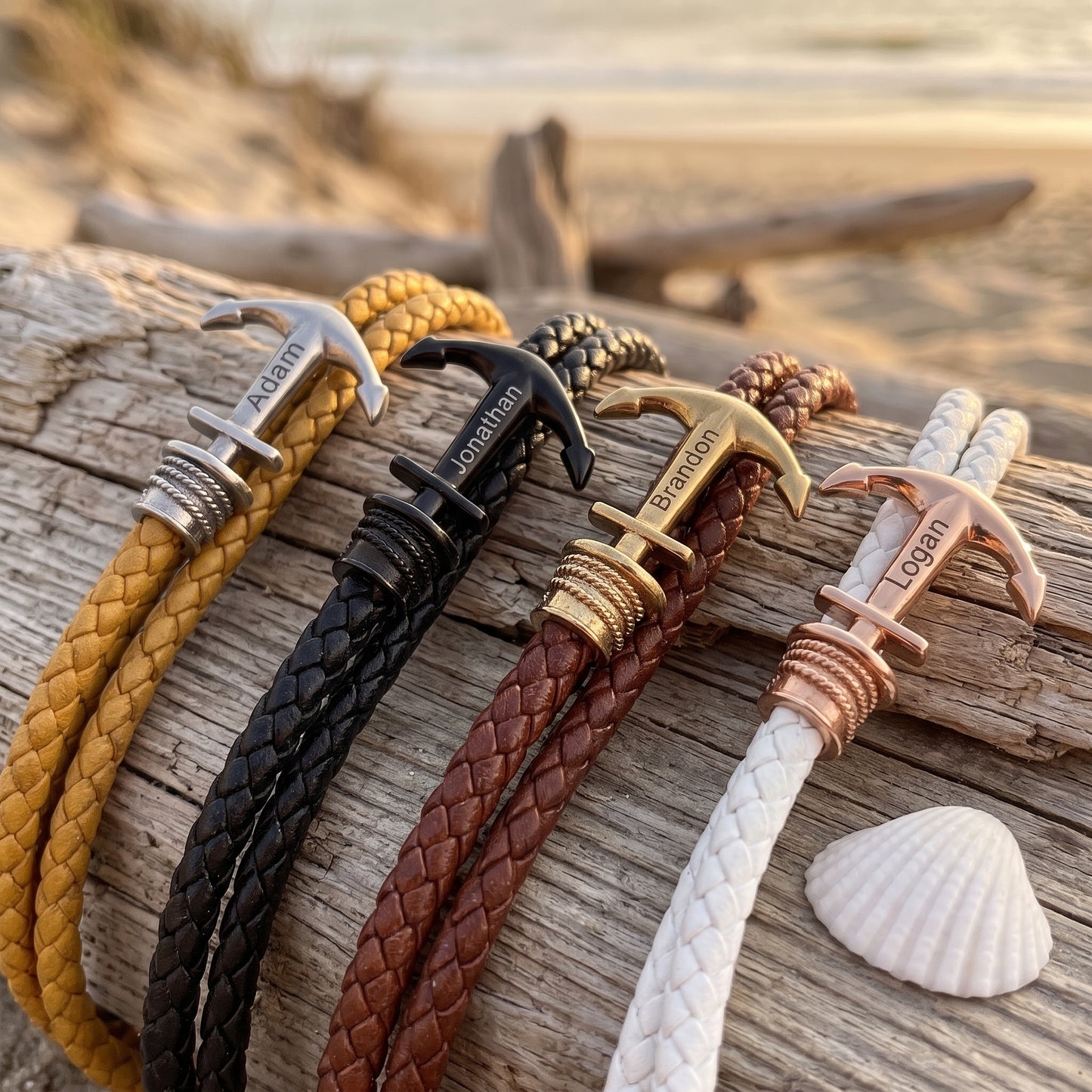 Custom Name Braided Leather Anchor Leather Bracelet for Men