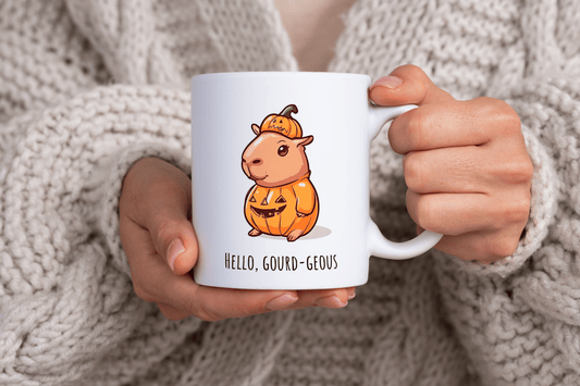 Hello Gourd-geous Pumpkin Capybara Costume Themed 11oz Ceramic Mug