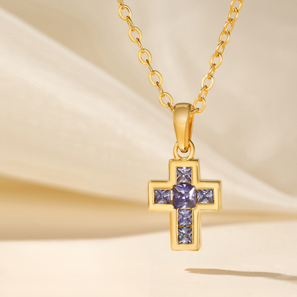 Tiny Cross Birthstone Necklace