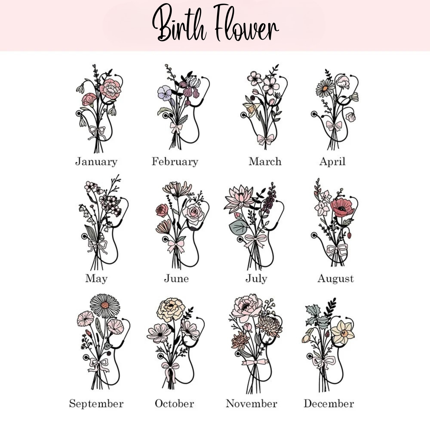 Custom Name Bow Birth Flower Stethoscope Box