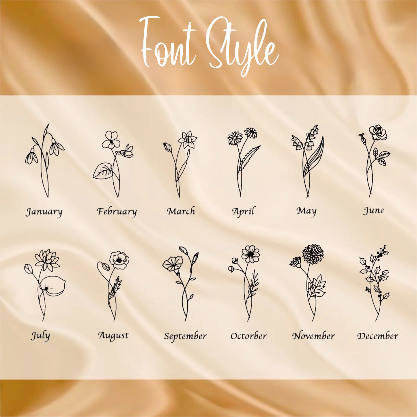 Personalized 2 Birth Flowers Names Necklace