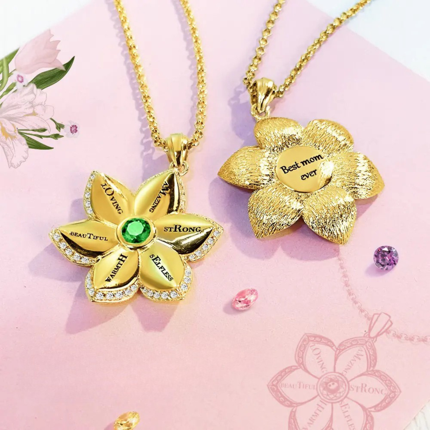Personalized Star of Bethlehem Flower Birthstone Necklace