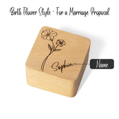Custom Wooden Engraved Birth Flower Ring Box