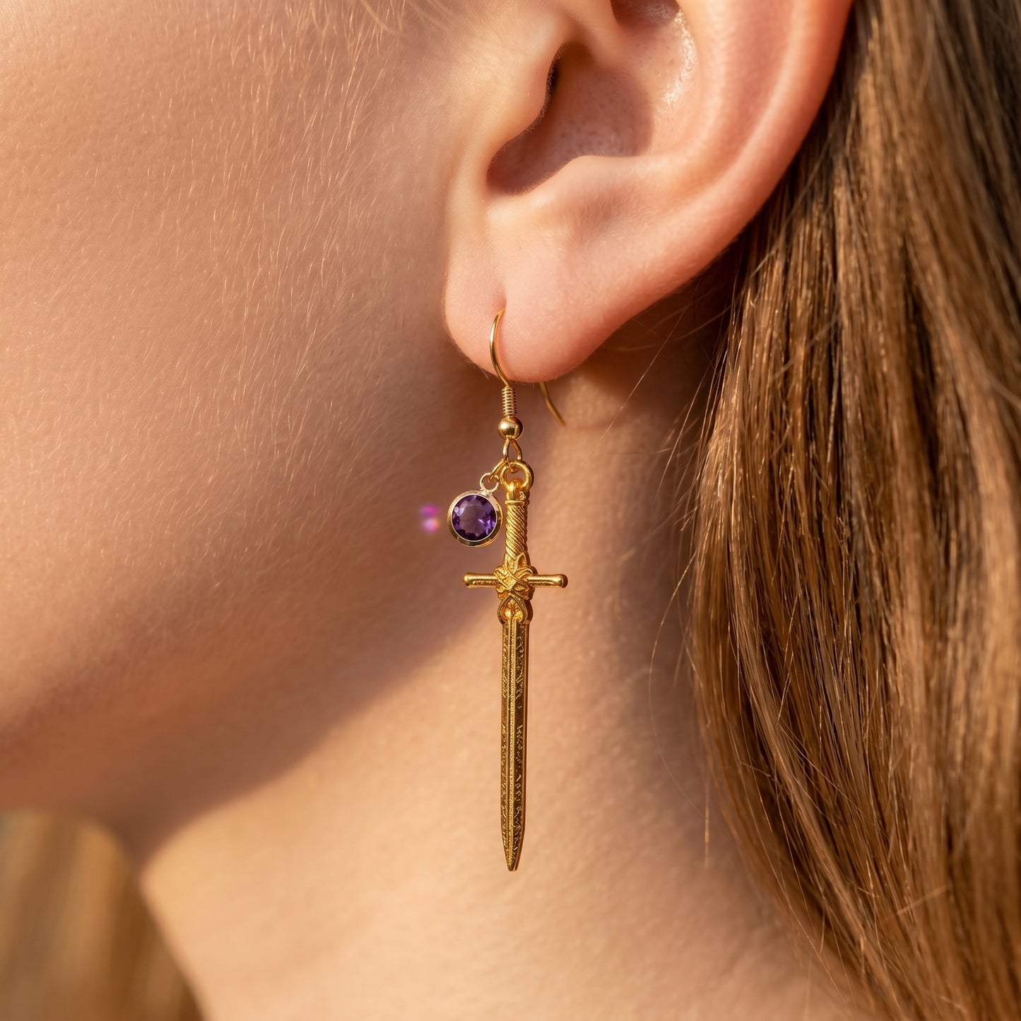 Personalized Birthstone Dragon Sword Earrings