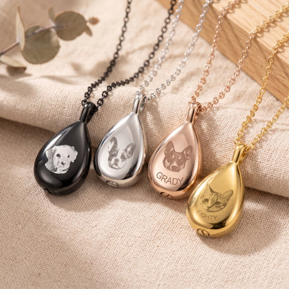 Gold Plated Custom Pet Portrait Cremation Urn Necklace