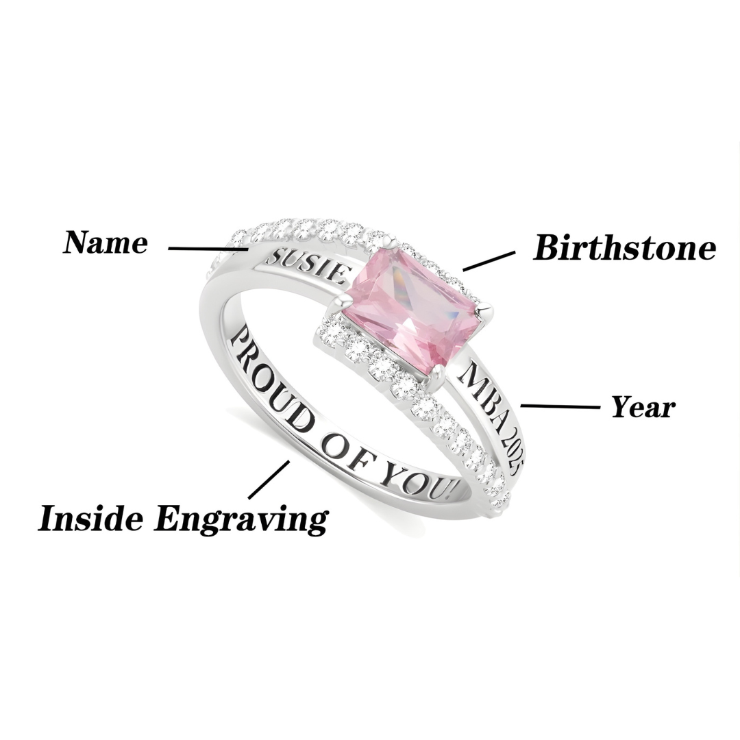 Personalized Square Birthstone Graduation Ring