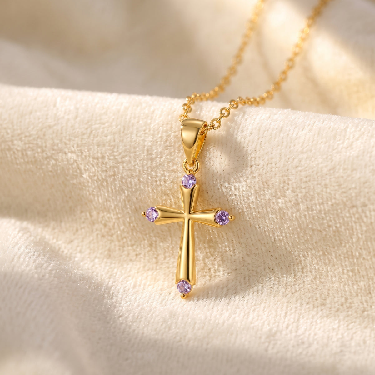 Personalized Dainty Birthstone Cross Necklace