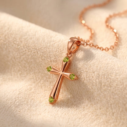 Personalized Dainty Birthstone Cross Necklace