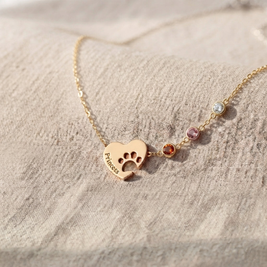 Personalized Name Paw Heart Necklace
