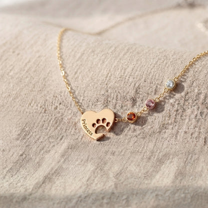 Personalized Name Paw Heart Necklace